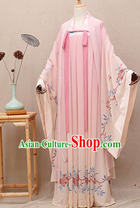 Chinese Ancient Tang Dynasty Nobility Lady Pink Hanfu Dress Traditional Court Princess Costumes for Women