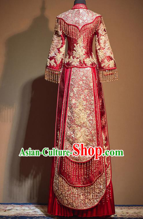 Chinese Traditional Wedding Xiu He Suit Embroidered Red Dress Ancient Bride Costumes for Women
