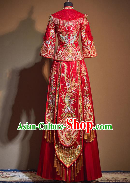 Chinese Traditional Wedding Drilling Phoenix Xiu He Suit Embroidered Red Dress Ancient Bride Costumes for Women