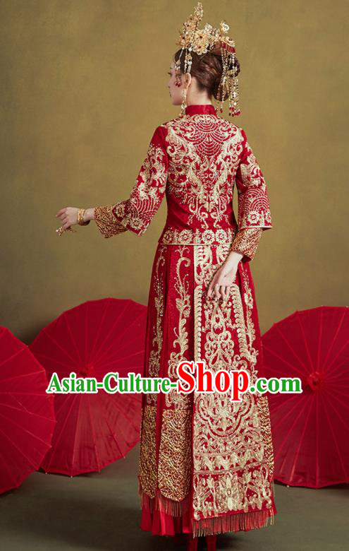 Chinese Traditional Wedding Embroidered Xiu He Suit Blouse and Dress Ancient Bride Costumes for Women