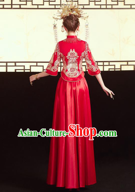 Chinese Traditional Embroidered Blouse and Dress Wedding Bottom Drawer Xiu He Suit Ancient Bride Costumes for Women