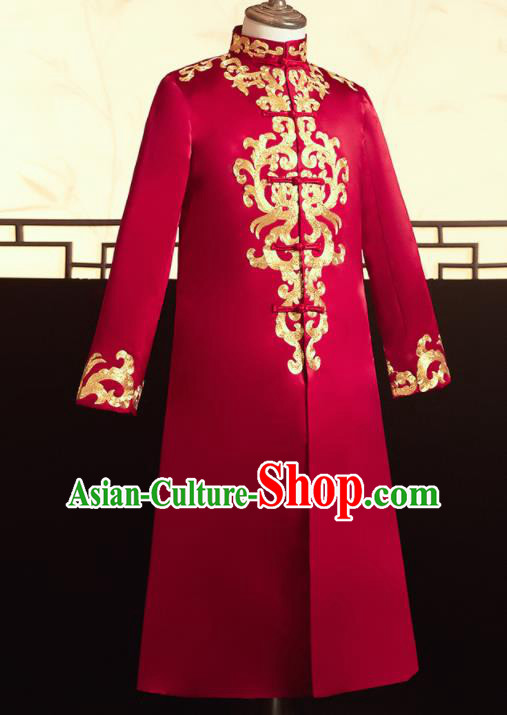 Chinese Ancient Bridegroom Embroidered Red Mandarin Jacket Traditional Wedding Tang Suit Costumes for Men