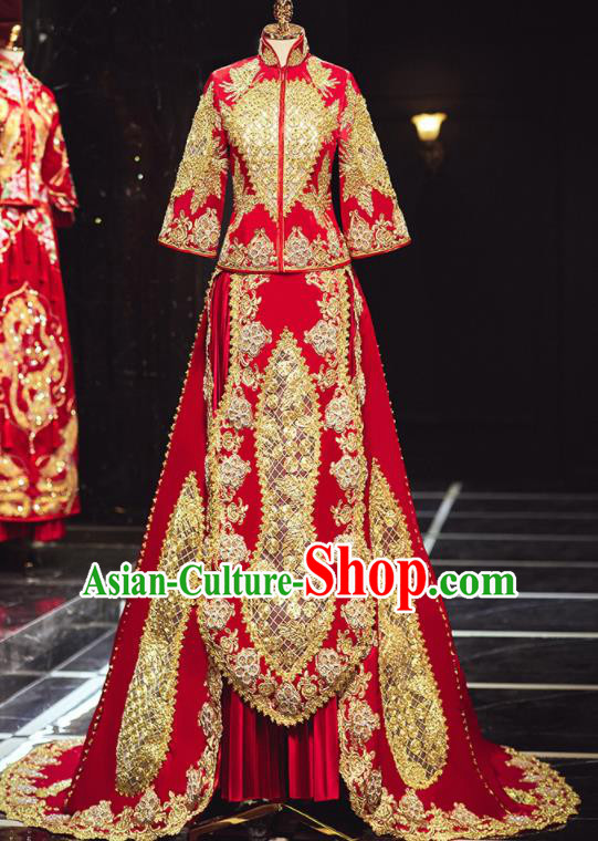 Chinese Traditional Wedding Embroidered Red Blouse and Dress Xiu He Suit Bottom Drawer Ancient Bride Costumes for Women