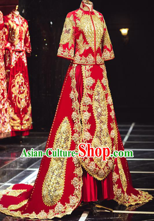 Chinese Traditional Wedding Embroidered Red Blouse and Dress Xiu He Suit Bottom Drawer Ancient Bride Costumes for Women