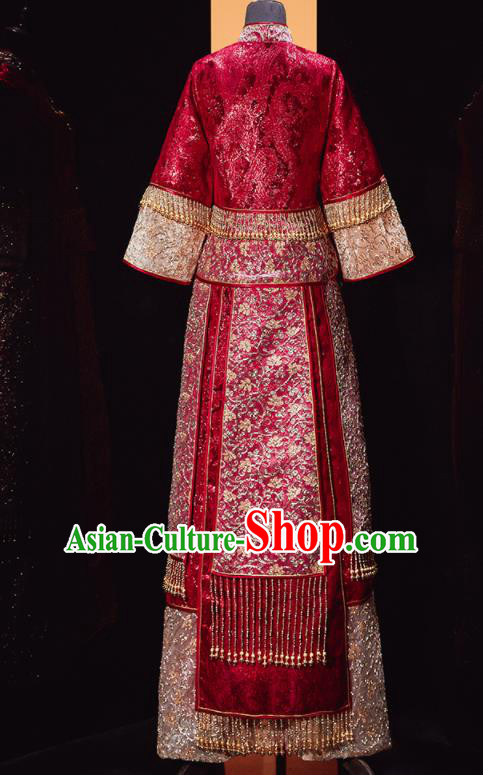 Chinese Traditional Wedding Red Blouse and Dress Xiu He Suit Bottom Drawer Ancient Bride Costumes for Women