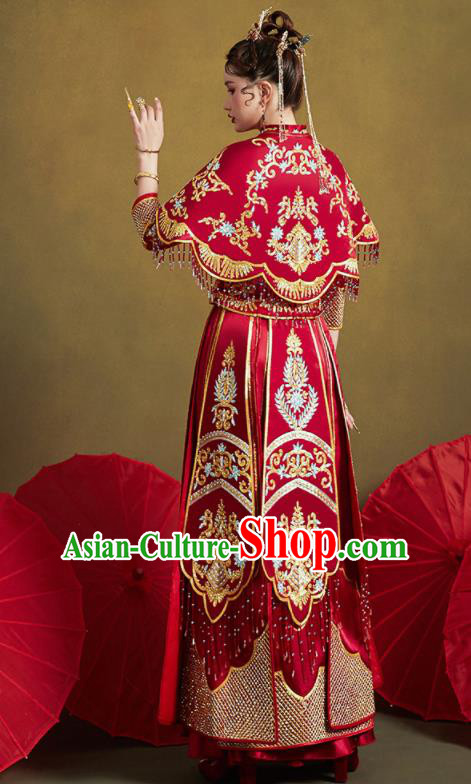 Chinese Traditional Wedding Bottom Drawer Embroidered Blouse and Dress Xiu He Suit Ancient Bride Costumes for Women