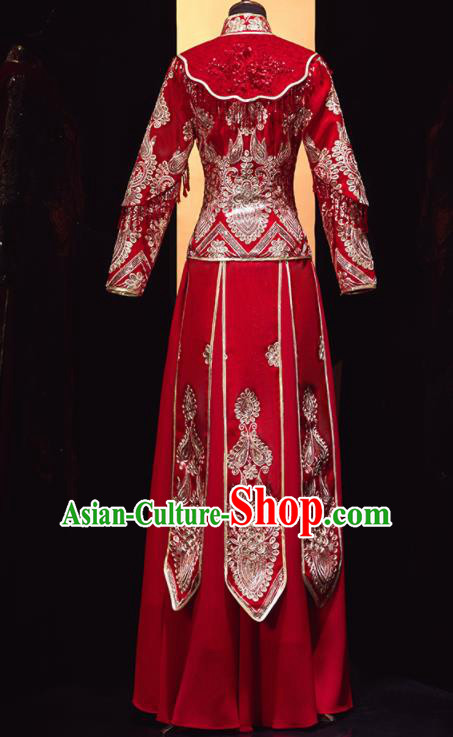 Chinese Traditional Xiu He Suit Wedding Embroidered Red Blouse and Dress Bottom Drawer Ancient Bride Costumes for Women