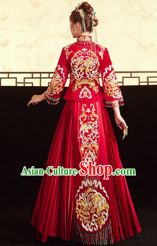 Chinese Ancient Embroidered Peony Blouse and Dress Traditional Bride Drilling Xiu He Suit Wedding Costumes for Women