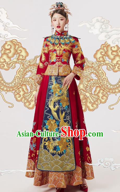 Chinese Ancient Embroidered Red Blouse and Dress Traditional Bride Xiu He Suit Wedding Costumes for Women