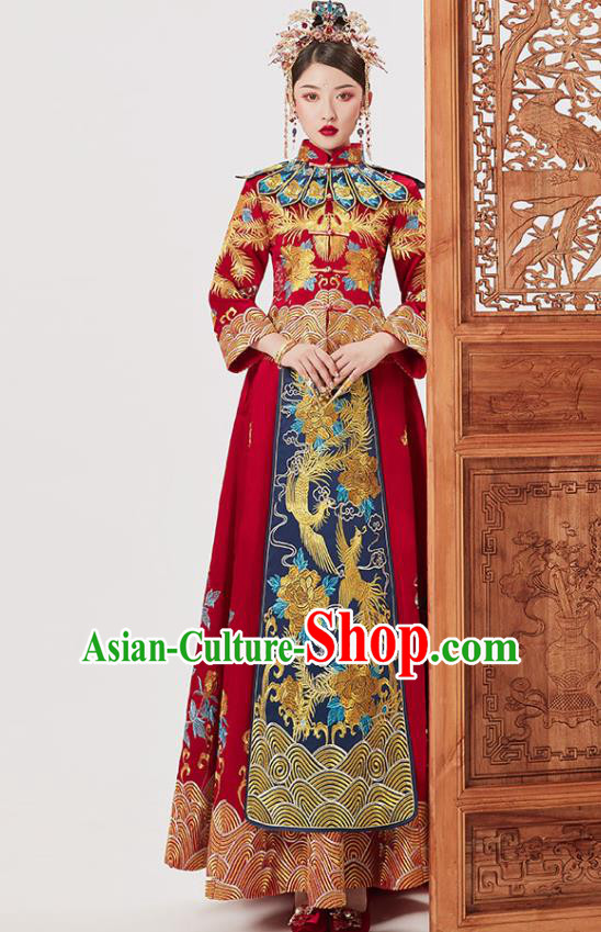 Chinese Ancient Embroidered Red Blouse and Dress Traditional Bride Xiu He Suit Wedding Costumes for Women
