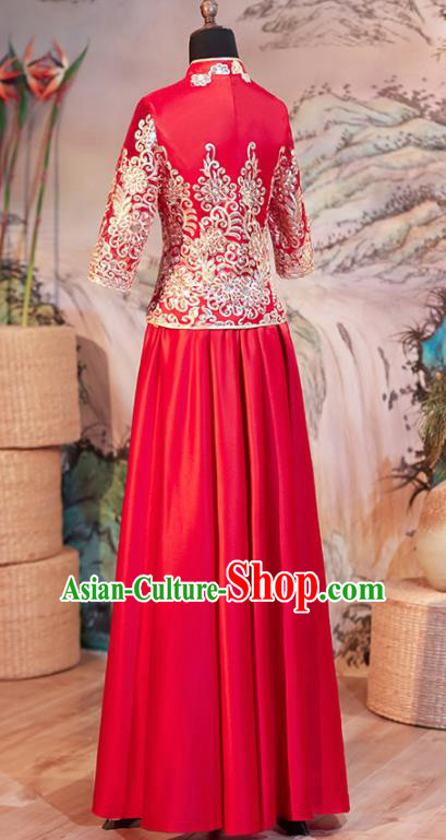Chinese Ancient Bride Embroidered Red Blouse and Dress Traditional Xiu He Suit Wedding Costumes for Women