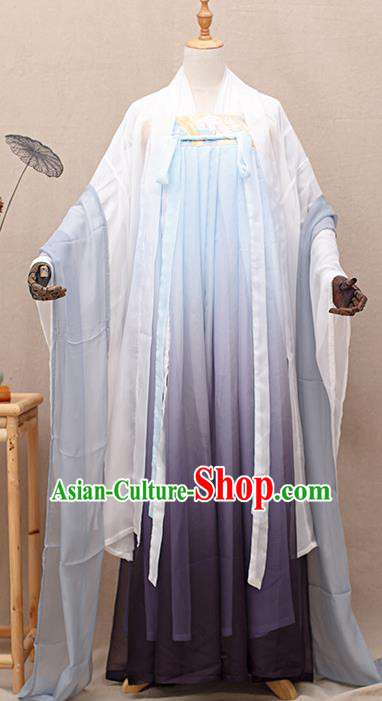 Chinese Traditional Tang Dynasty Court Princess Chiffon Hanfu Dress Ancient Peri Goddess Costumes for Women