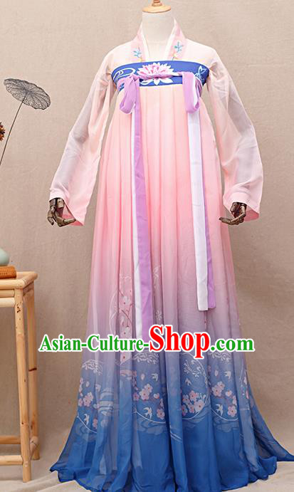 Chinese Traditional Tang Dynasty Princess Pink Hanfu Dress Ancient Peri Goddess Costumes for Women