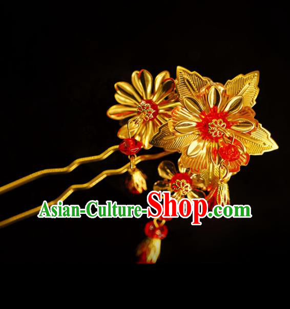 Chinese Ancient Bride Golden Hair Comb Hairpins Traditional Wedding Hair Accessories for Women