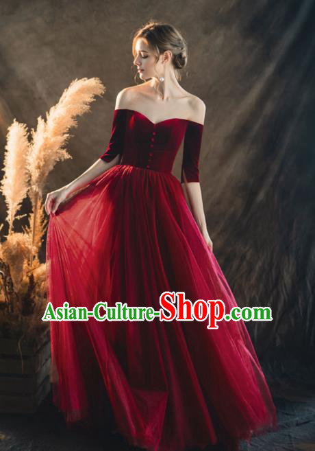 Custom Top Grade Wine Red Wedding Dress Bride Velvet Dress for Women
