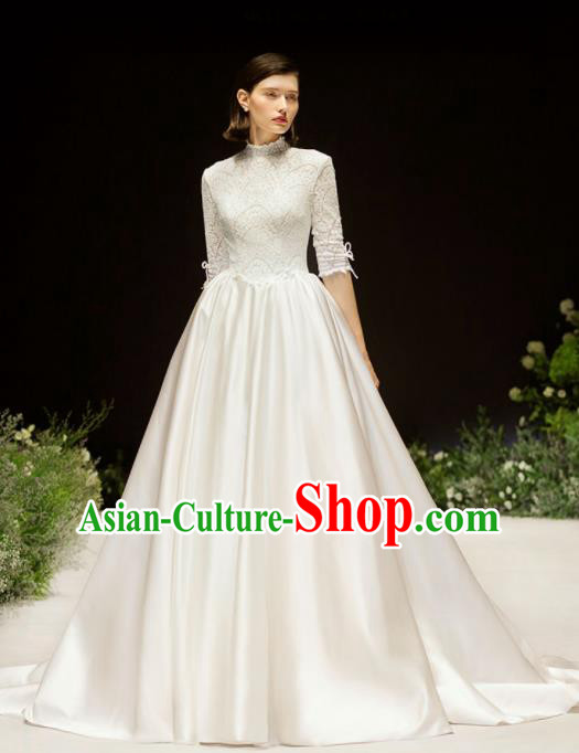 Custom Top Grade White Lace Wedding Dress Bride Satin Full Dress for Women