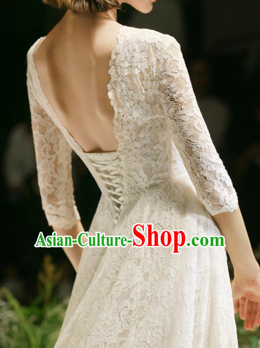 Custom Top Grade White Lace Wedding Dress Bride Trailing Full Dress for Women