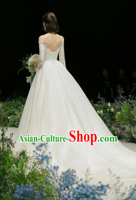 Custom Top Grade White Lace Off Shoulder Wedding Dress Bride Trailing Full Dress for Women