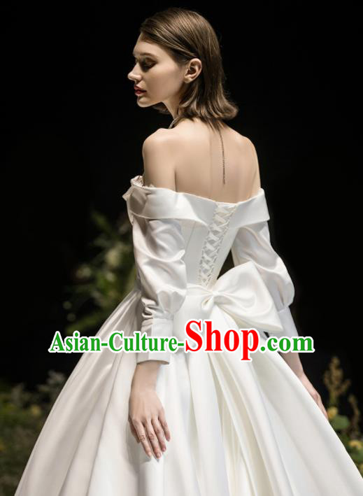Custom Top Grade White Satin Off Shoulder Wedding Dress Bride Trailing Full Dress for Women