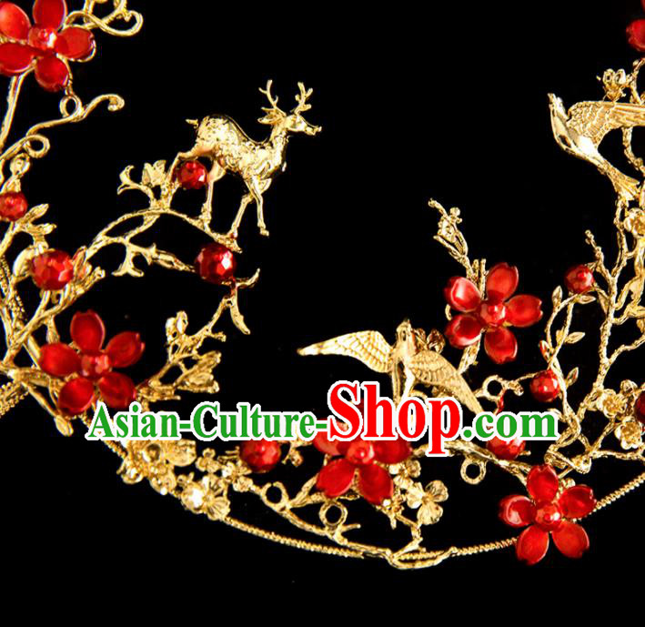 Chinese Ancient Bride Plum Deer Palace Fan Traditional Wedding Accessories Round Fan for Women