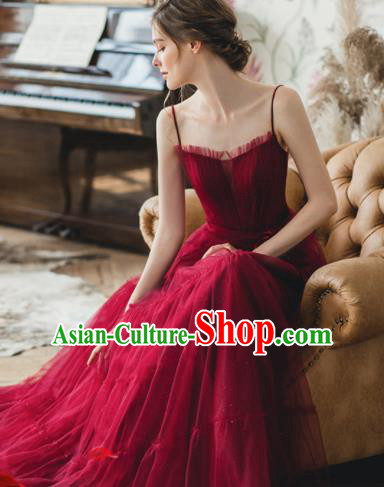 Custom Top Grade Wine Red Veil Wedding Dress Bride Full Dress for Women