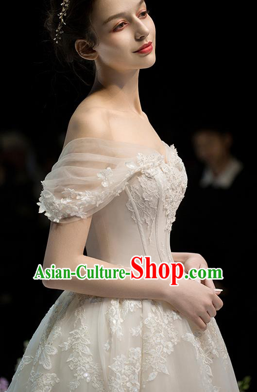 Custom Top Grade Off Shoulder Champagne Veil Wedding Dress Bride Full Dress for Women