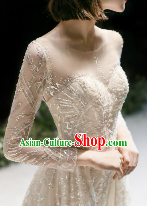 Custom Top Grade Sicily Embroidered Beads Wedding Dress Bride Trailing Full Dress for Women