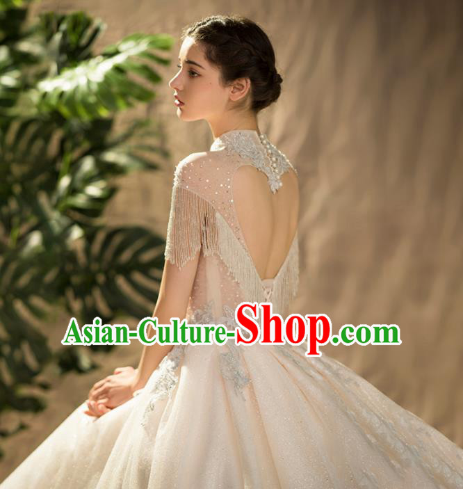 Custom Top Grade Embroidered Beads Tassel Wedding Dress Bride Trailing Full Dress for Women