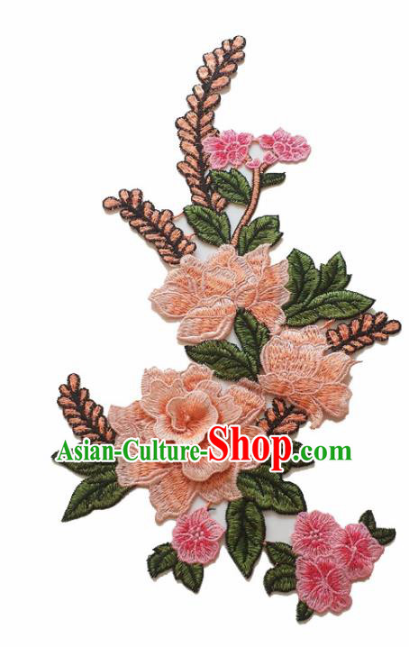 Chinese Traditional Embroidery Light Pink Peony Applique Embroidered Patches Embroidering Cloth Accessories
