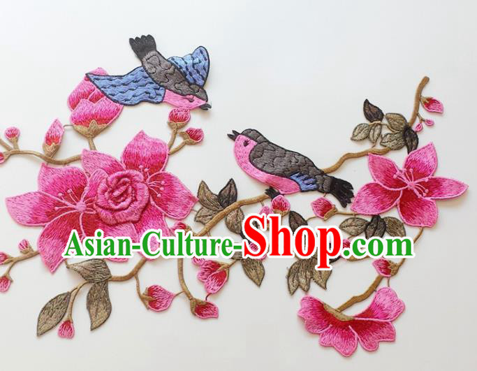 Chinese Traditional Embroidery Birds Rosy Mangnolia Applique Embroidered Patches Embroidering Cloth Accessories