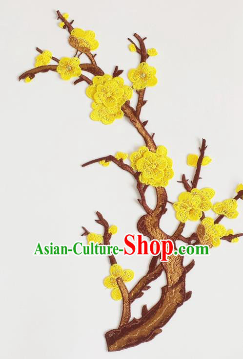Chinese Traditional Embroidery Yellow Plum Branch Applique Embroidered Patches Embroidering Cloth Accessories
