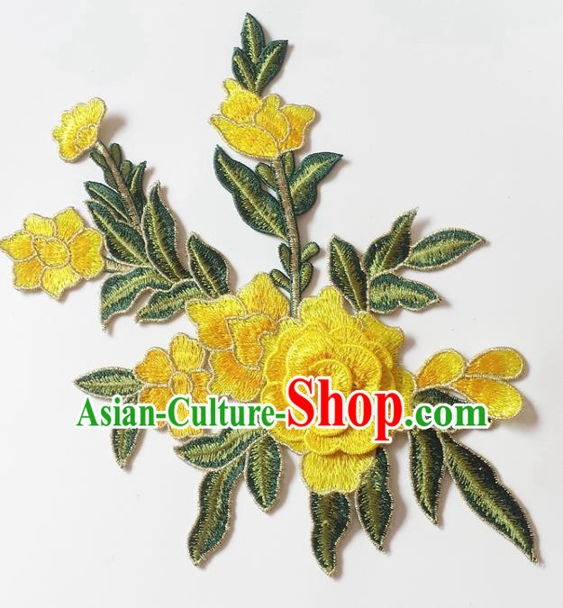 Chinese Traditional Embroidery Yellow Begonia Applique Embroidered Patches Embroidering Cloth Accessories