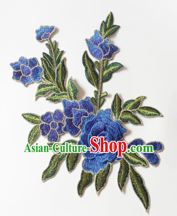 Chinese Traditional Embroidery Royalblue Begonia Applique Embroidered Patches Embroidering Cloth Accessories