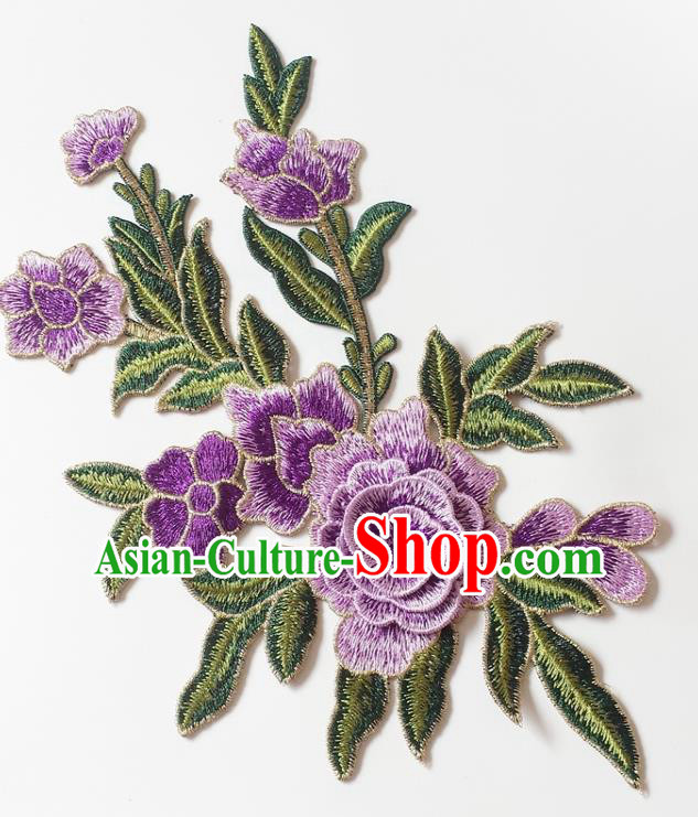 Chinese Traditional Embroidery Purple Begonia Applique Embroidered Patches Embroidering Cloth Accessories