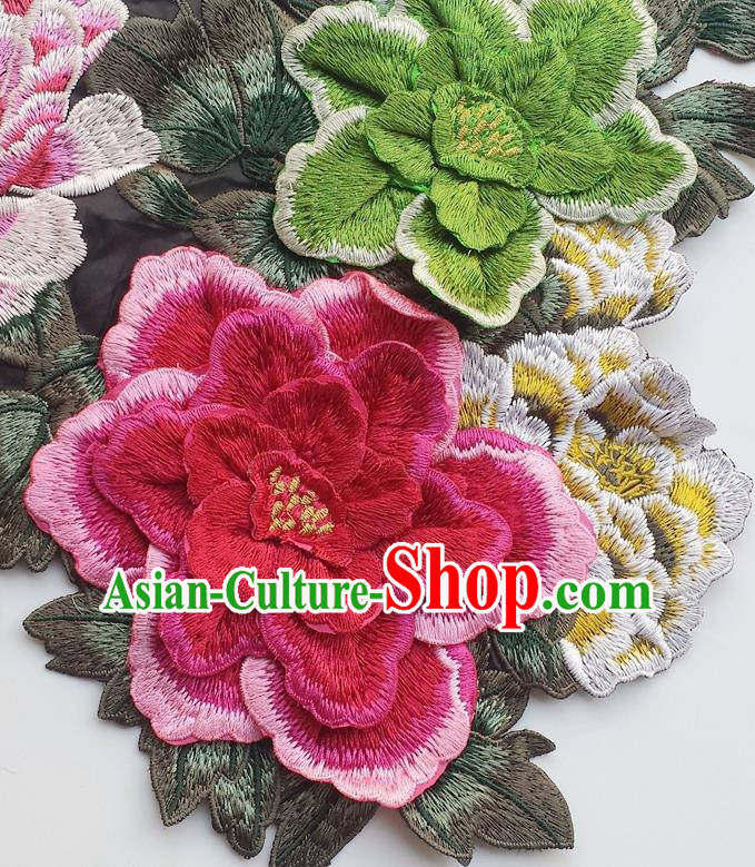 Chinese Traditional Embroidery Peony Flowers Applique Embroidered Patches Embroidering Cloth Accessories