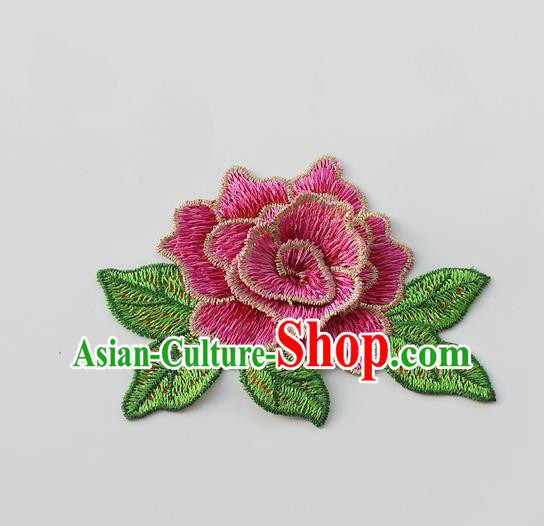 Chinese Traditional Rosy Embroidery Peony Applique Embroidered Patches Embroidering Cloth Accessories