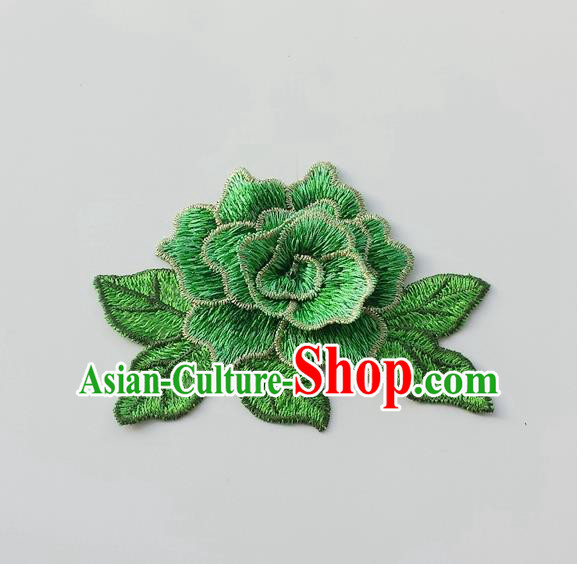 Chinese Traditional Green Embroidery Peony Applique Embroidered Patches Embroidering Cloth Accessories