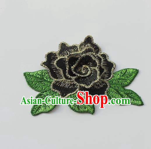 Chinese Traditional Black Embroidery Peony Applique Embroidered Patches Embroidering Cloth Accessories