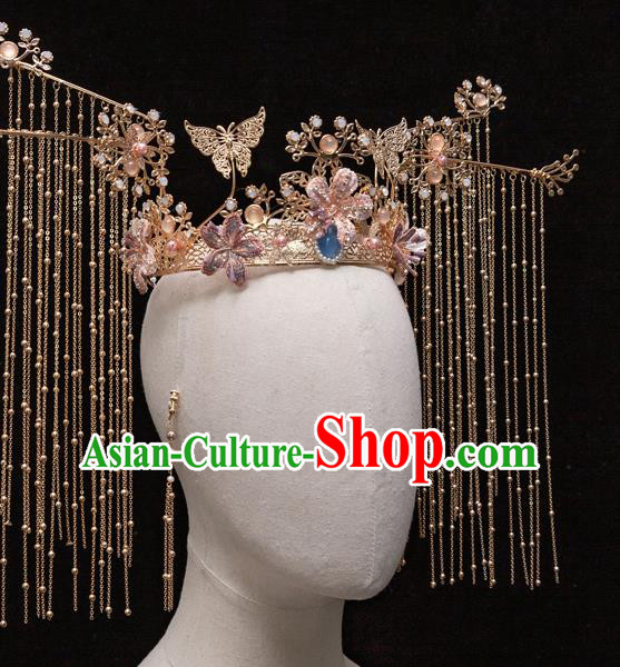 Chinese Ancient Bride Lilac Plum Tassel Hairpins Traditional Wedding Xiu He Hair Accessories Complete Set for Women