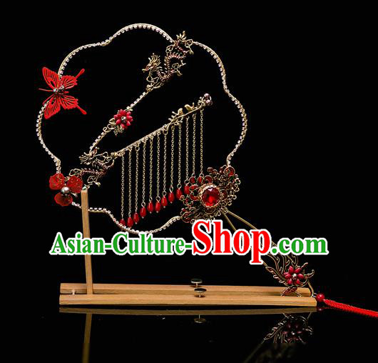 Chinese Ancient Bride Prop Tassel Palace Fans Traditional Wedding Xiu He Accessories Round Fan for Women