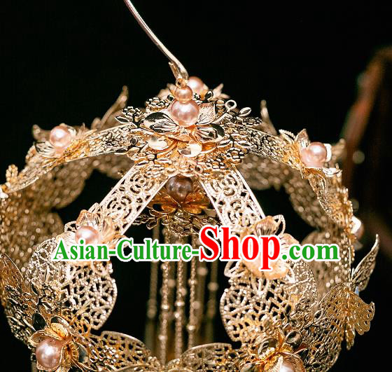 Chinese Ancient Bride Prop Golden Lantern Traditional Wedding Xiu He Accessories for Women