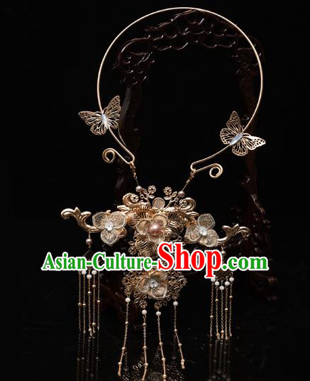 Chinese Ancient Bride Golden Necklace Traditional Wedding Xiu He Necklet Accessories for Women