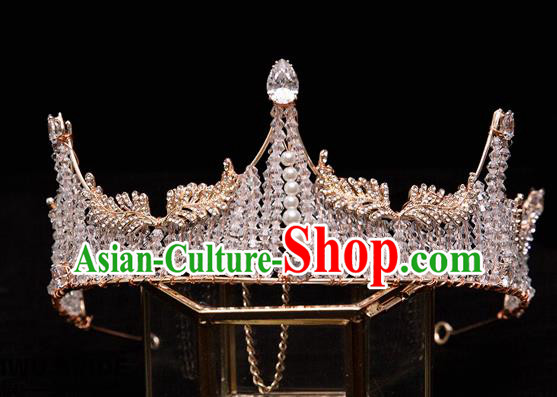 Handmade Wedding Baroque Crystal Beads Royal Crown Princess Bride Hair Accessories for Women