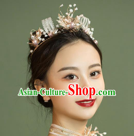 Handmade Wedding Baroque Pearls Royal Crown Princess Bride Hair Accessories for Women