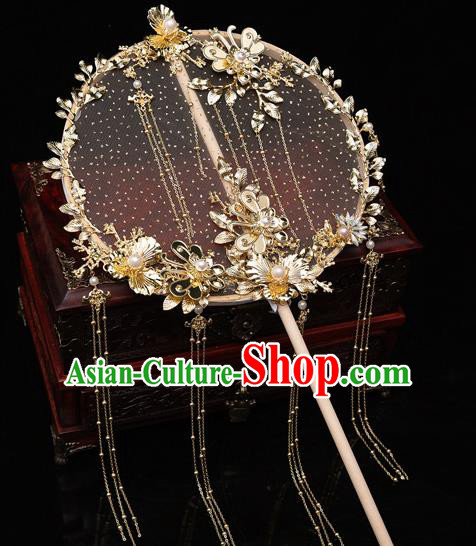 Chinese Ancient Bride Prop Silk Palace Fans Traditional Wedding Xiu He Accessories Round Fan for Women