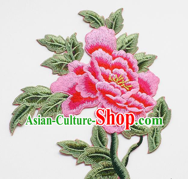 Chinese Traditional Embroidery Pink Rich Peony Applique Embroidered Patches Embroidering Cloth Accessories