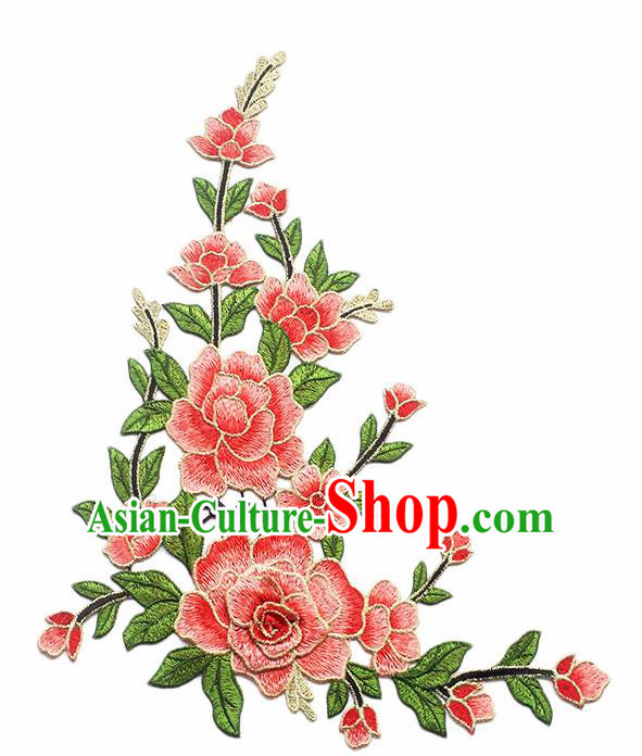 Traditional Chinese Embroidery Watermelon Red Peony Applique Embroidered Patches Embroidering Cloth Accessories