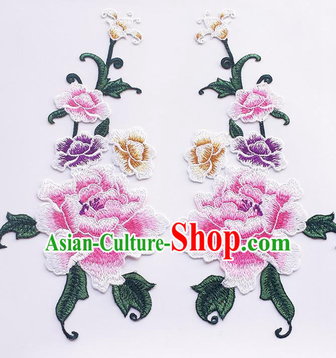 Traditional Chinese Embroidery Peony Pink Applique Embroidered Patches Embroidering Cloth Accessories