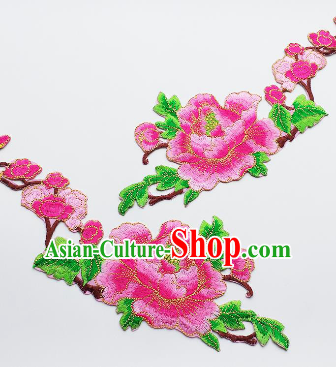 Traditional Chinese National Embroidery Pink Peony Applique Embroidered Patches Embroidering Cloth Accessories