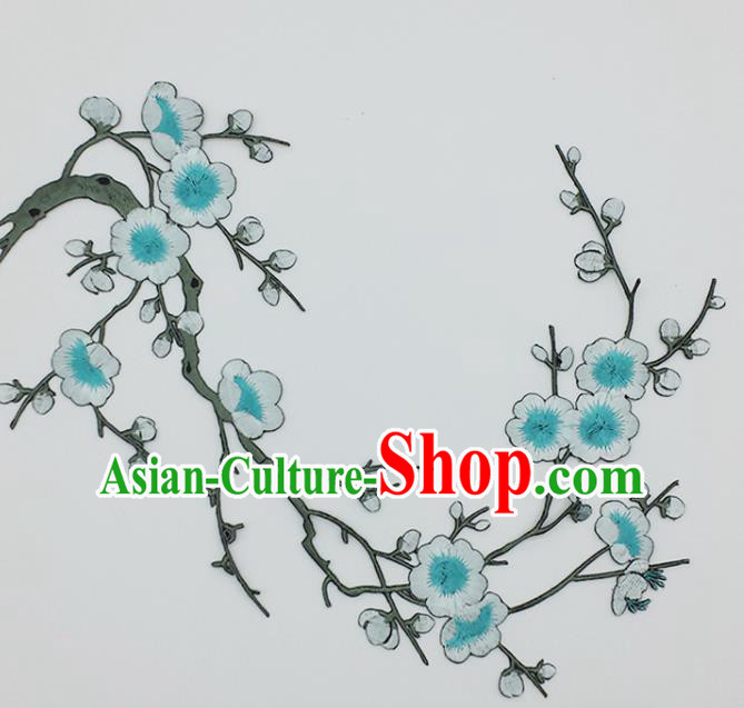 Traditional Chinese National Embroidery Blue Plum Flowers Applique Embroidered Patches Embroidering Cloth Accessories
